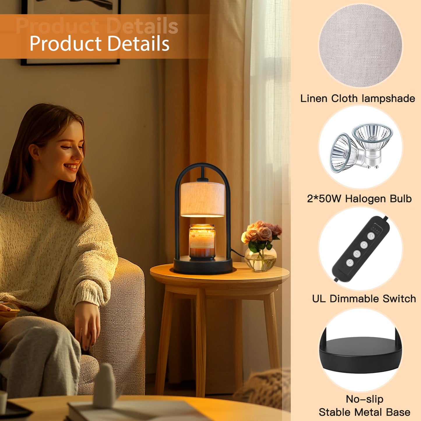 Omnikerlight Candle Warmer Lamp with Timer, Dimmable Candle Lamp Warmer for Jar Candles, Wax Warmer with 2 Bulbs, Birthday Gifts for Women Mom, House Warming Gifts New Home Decor (Single-Bracket)