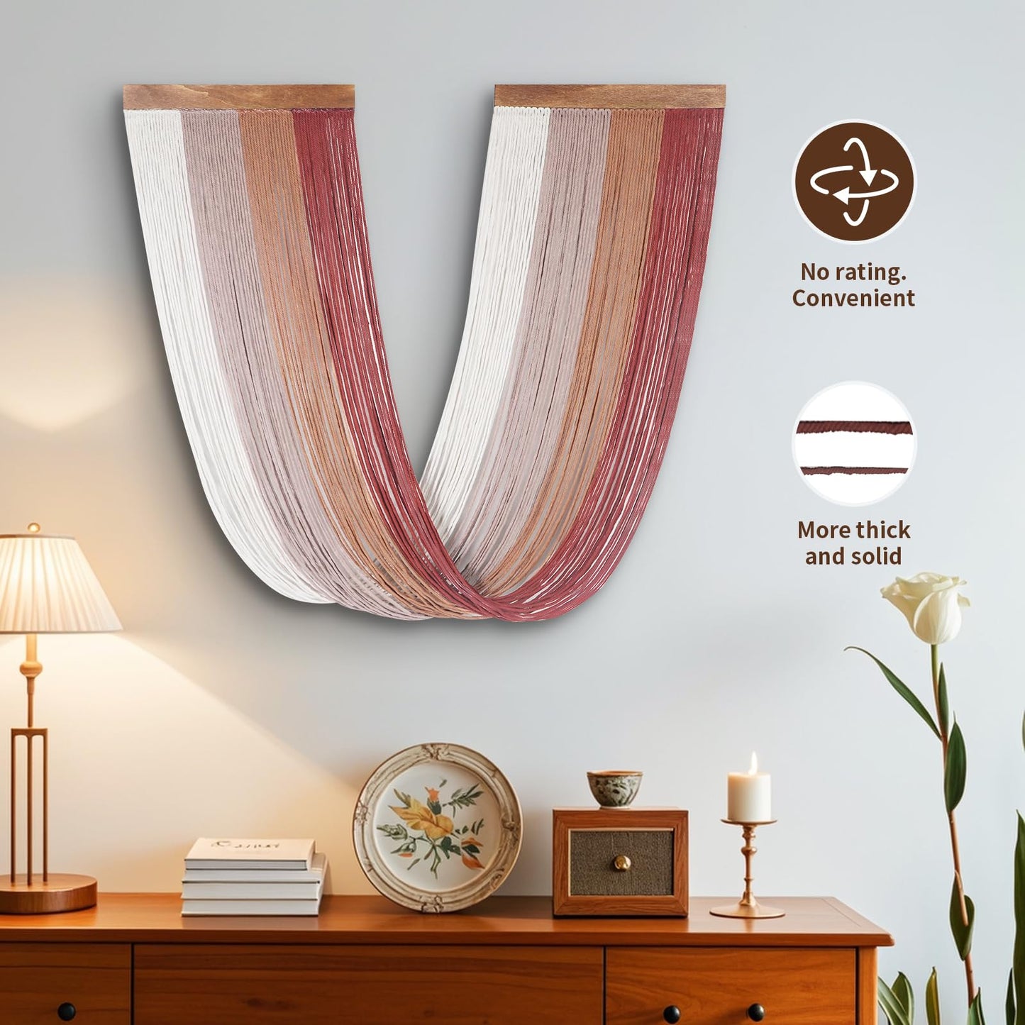 lokeisna Large Macrame Wall Hanging, Macrame Room Decor Wall Art, Boho Wall Decor Tapestry for Bedroom above Bed Wall Decor Living Room, Macrame Wall Decoration Fashional Gift, 33"x15" Large Red