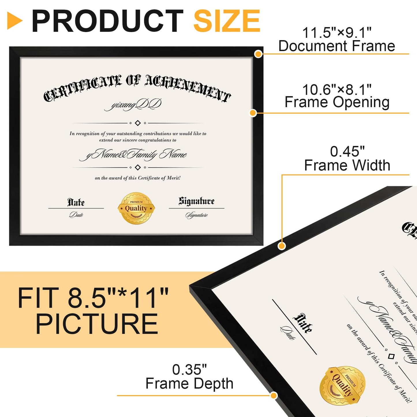 YixangDD 5 Pack Certificate Frames 8.5 x 11, College Diploma Frame with Clear Plexiglass, Black Degree Document Frame for Wall and Tabletop Display