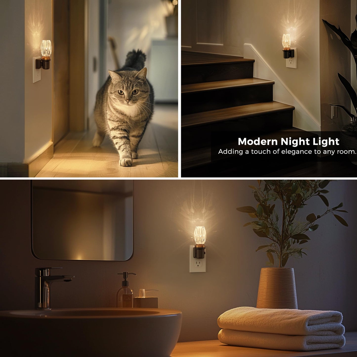 L LOHAS LED Night Lights Plug into Wall, Plug in Night Light with Light Sensor, Elegant Design Night Light for Bedroom Bathroom Hallway, 3 Pack