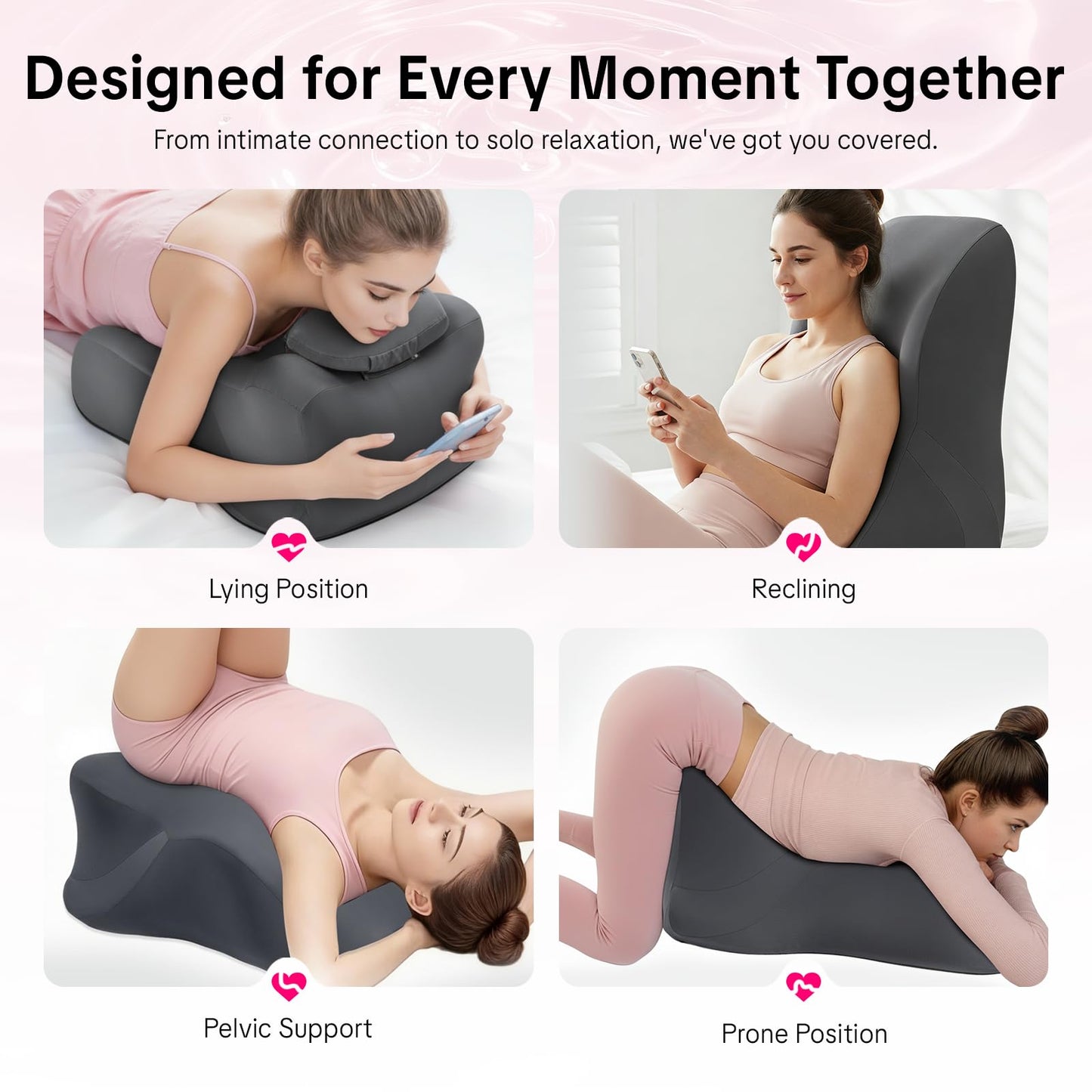 Memory Foam Ergonomic Wedge Intimacy Pillow - 27° Lift Support Cushion for Sleeping, Reading & Prone Positions Multi-Functional Rest Pillow for Neck, Waist & Back Pain Relief Washable Cover- Grey