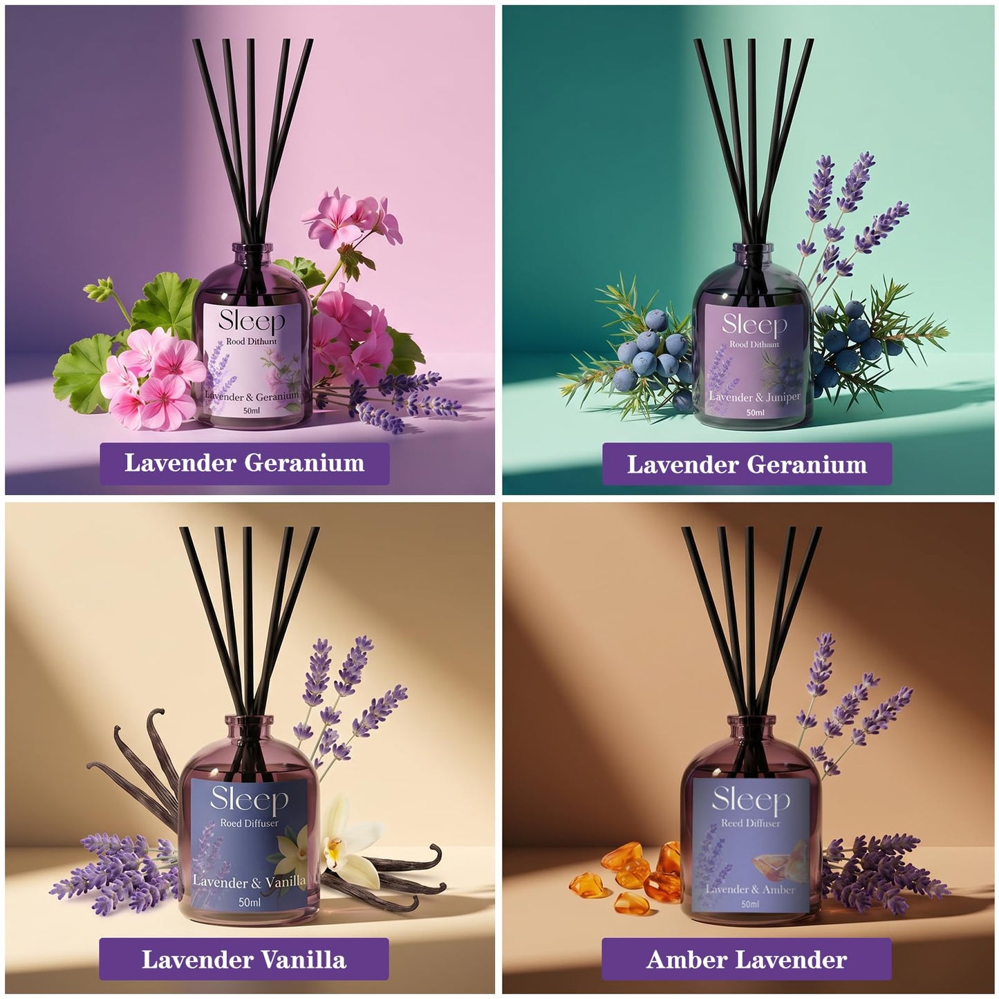 SCENTORINI Reed Diffuser Set, 6.76oz, Lavender Essential Oil Diffuser, Summer Fragrance Reed Diffuser with 24 Sticks for Bedroom Sleep, Spa Relax, Home Fragrance Bathroom Hotel Decor