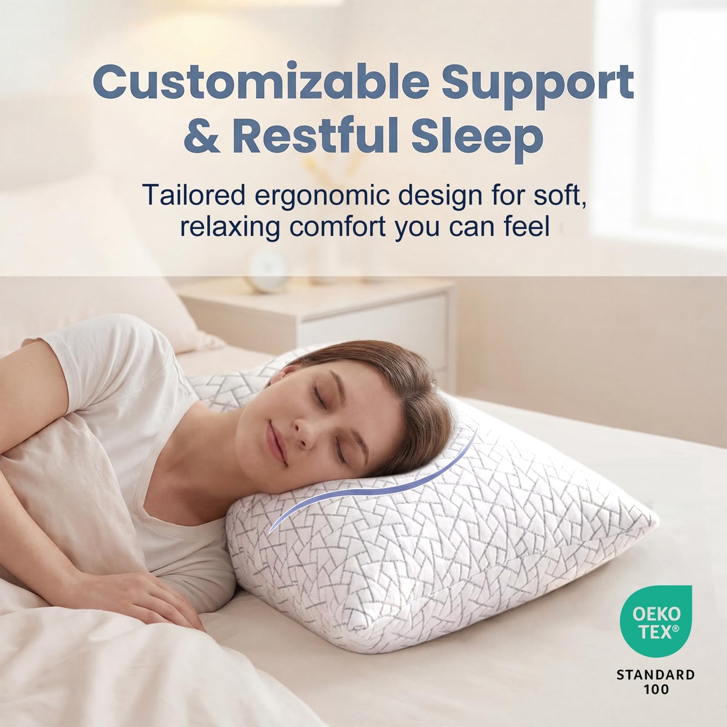Meoflaw Adjustable Memory Foam Pillows: 2 Pack Queen Size Shredded Foam Bed Pillow for Sleeping with Removable & Washable Pillowcase for All Sleep Positions
