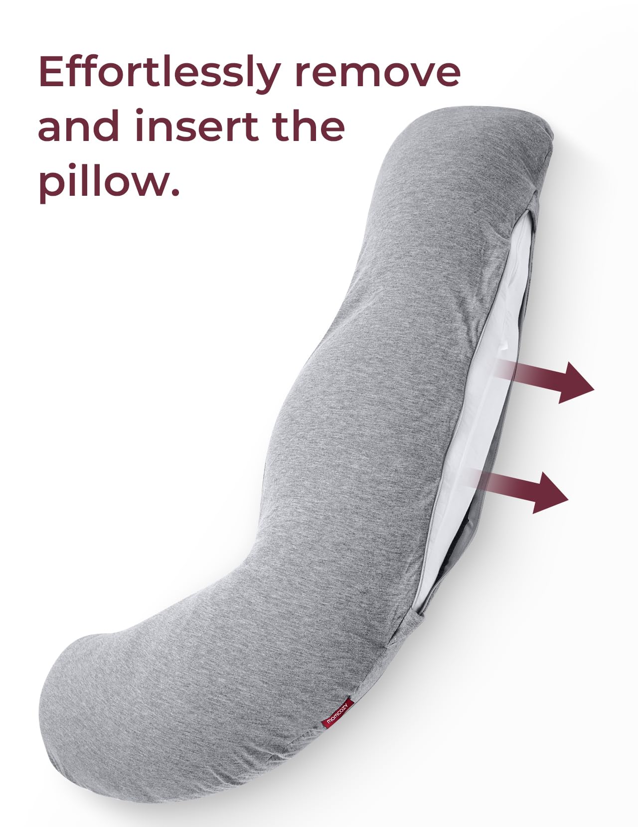 Momcozy Pregnancy Pillow Cover J Shaped, Pregnancy Body Pillowcase Removable, Soft & Machine Washable Replacement Cover Fits Momcozy J-Shaped Pregnancy Pillows, Grey