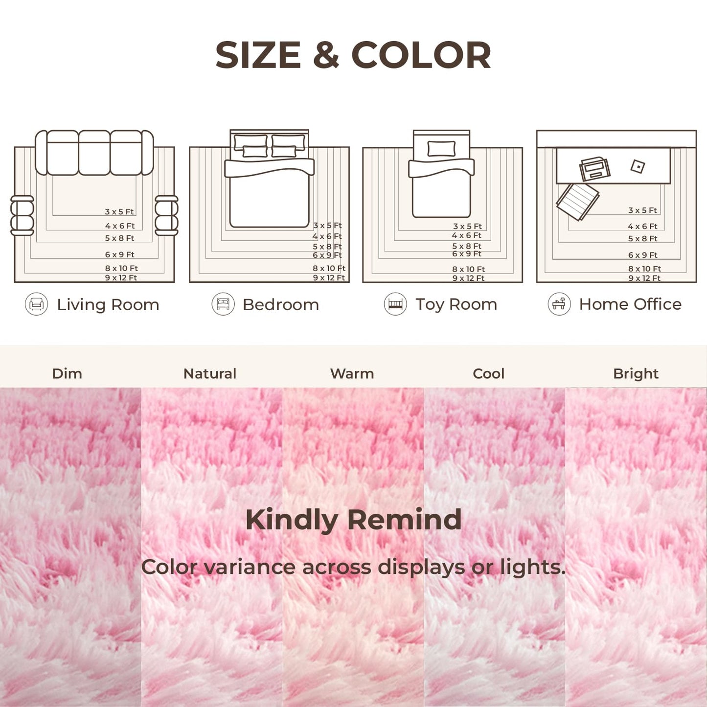 Litanika 3x5 Fluffy Shag Faux Fur Area Rug for Living Room Bedroom, Tie-Dyed Pink High Pile Soft Plush Shaggy Furry Bedside Playroom Dorm Carpet, Non-Slip, Non-Shedding Modern Indoor Floor Rug