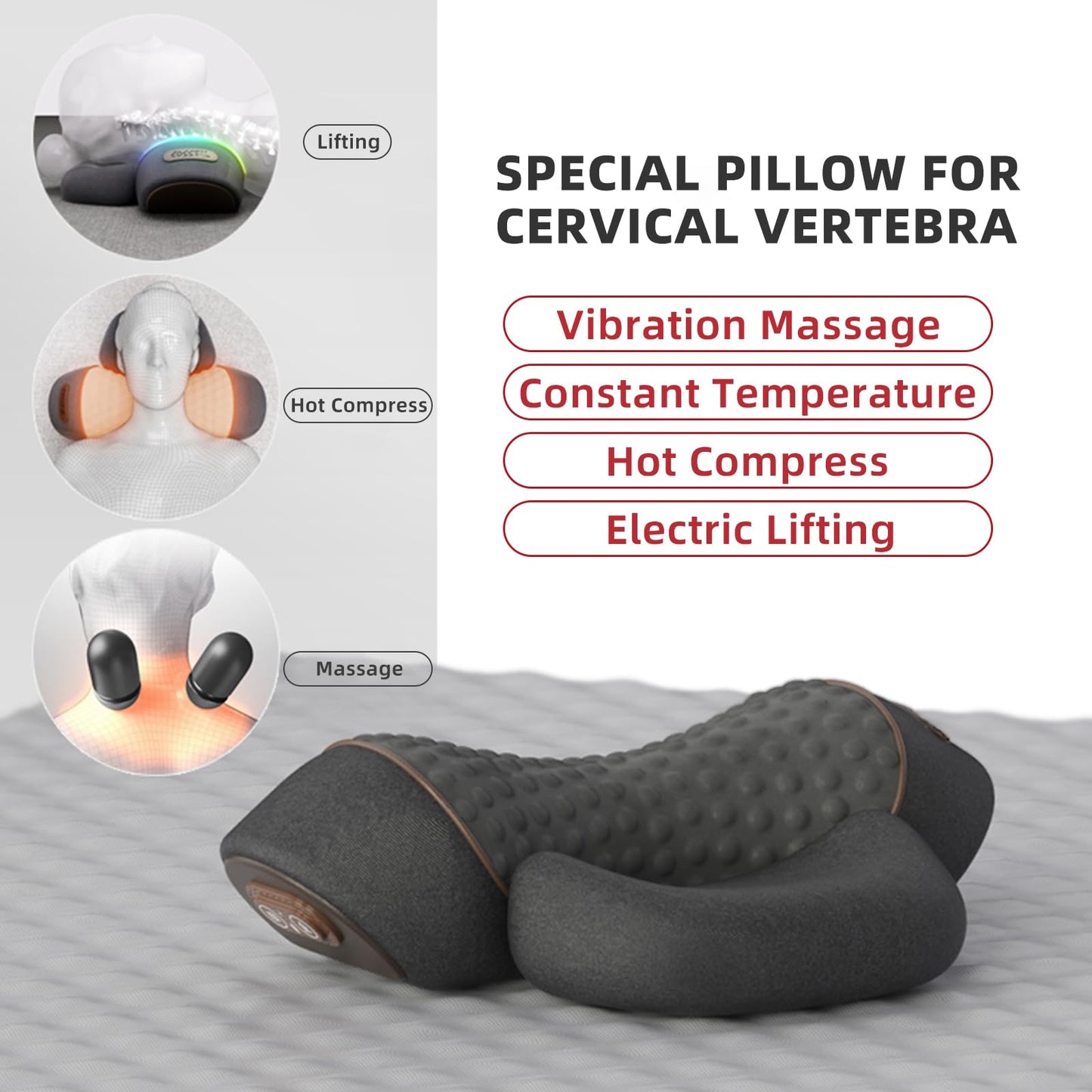 Pillow Traction Massager 2026 New for Neck Hump - 3-In-1 Cervical Neck Pillow with Heat Therapy, Memory Foam for Shoulder Neck Pain Relief, Ergonomic Massager Gray(Plug-In Only, Not Battery-Powered）