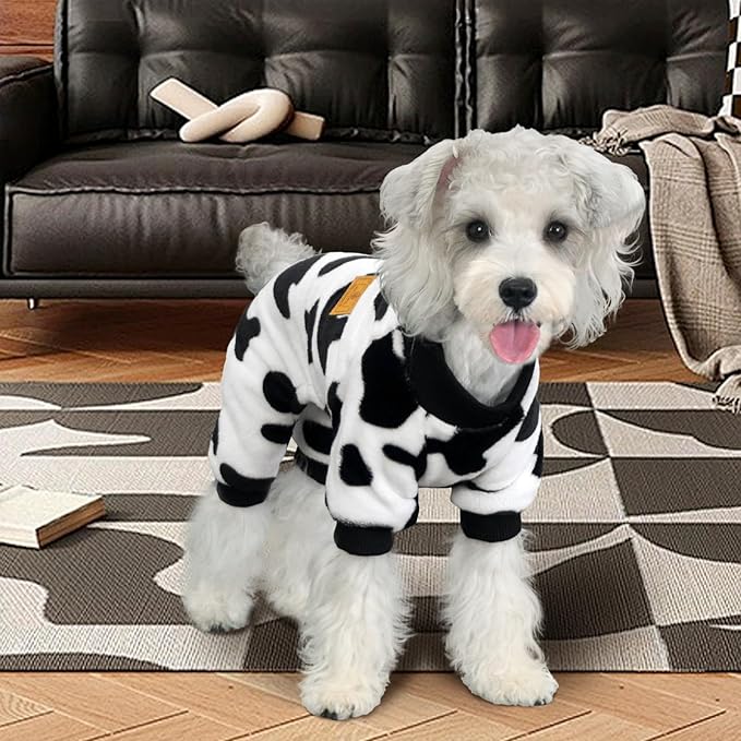 XPUDAC Cow Dog Sweater, Doggie Winter Clothes for Small Medium Dogs Girl Boy Fleece Dog Pajamas for Winter Christmas, Large