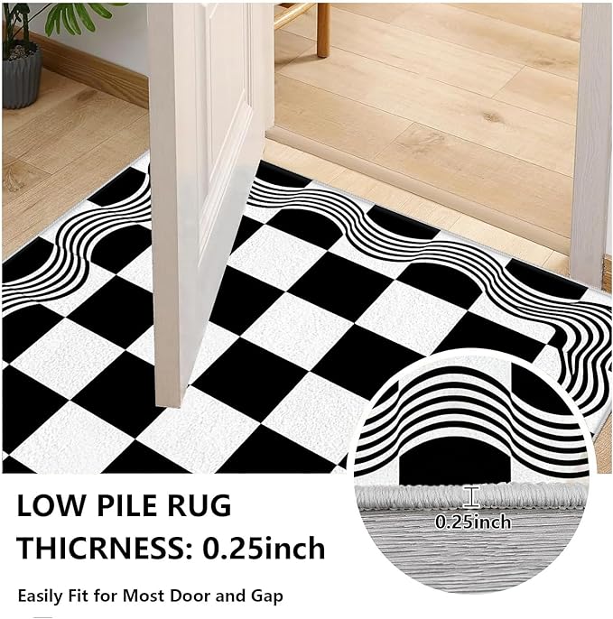 Checkered Rug 5x7, Checkerboard Rug, Geometric Plaid Washable Rugs, Modern Checkered Area Rugs, Wavy Line Carpet Non Slip for Bedroom Retro Home Decor Mat