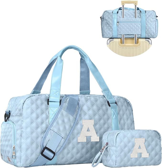 Elilier Initial Travel Duffle Bag Women Girls Gift: Personalized Weekender bags, Dance Cheer bag Sports for Girl, Kid Gymnastics Bags, Birthday Gifts for Women Girls Kids Teens Mom Teacher