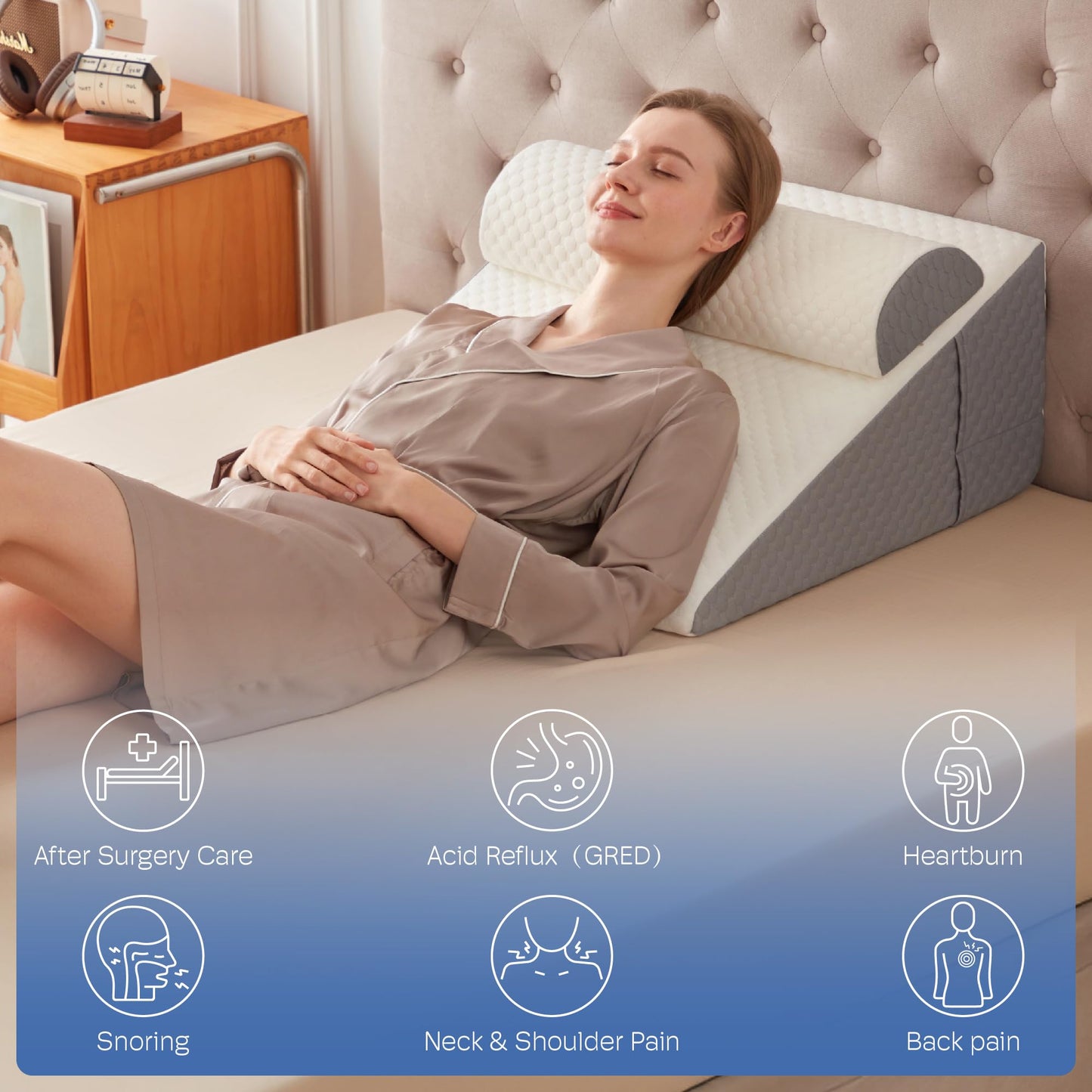 Simpledad 2PCS Wedge Pillow, 12" Wedge Pillow for Acid Reflux, Back Pain Relief, Cooling Memory Foam Top, Bed Wedge Pillows for Headboard, Sleeping, Snoring, Back Support, After Surgery.