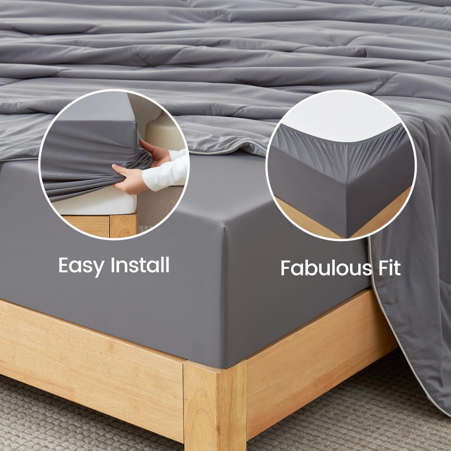 Cozy Bliss Premium Cooling Sheet Set Queen Size, Q-Max>0.45, 3PCS No Flat Sheet with 2 Pillowcases, Breathable Fitted Sheet for Hot Sleepers & Night Sweats, Deep Pocket Up to 18 Inches, Dark Gray