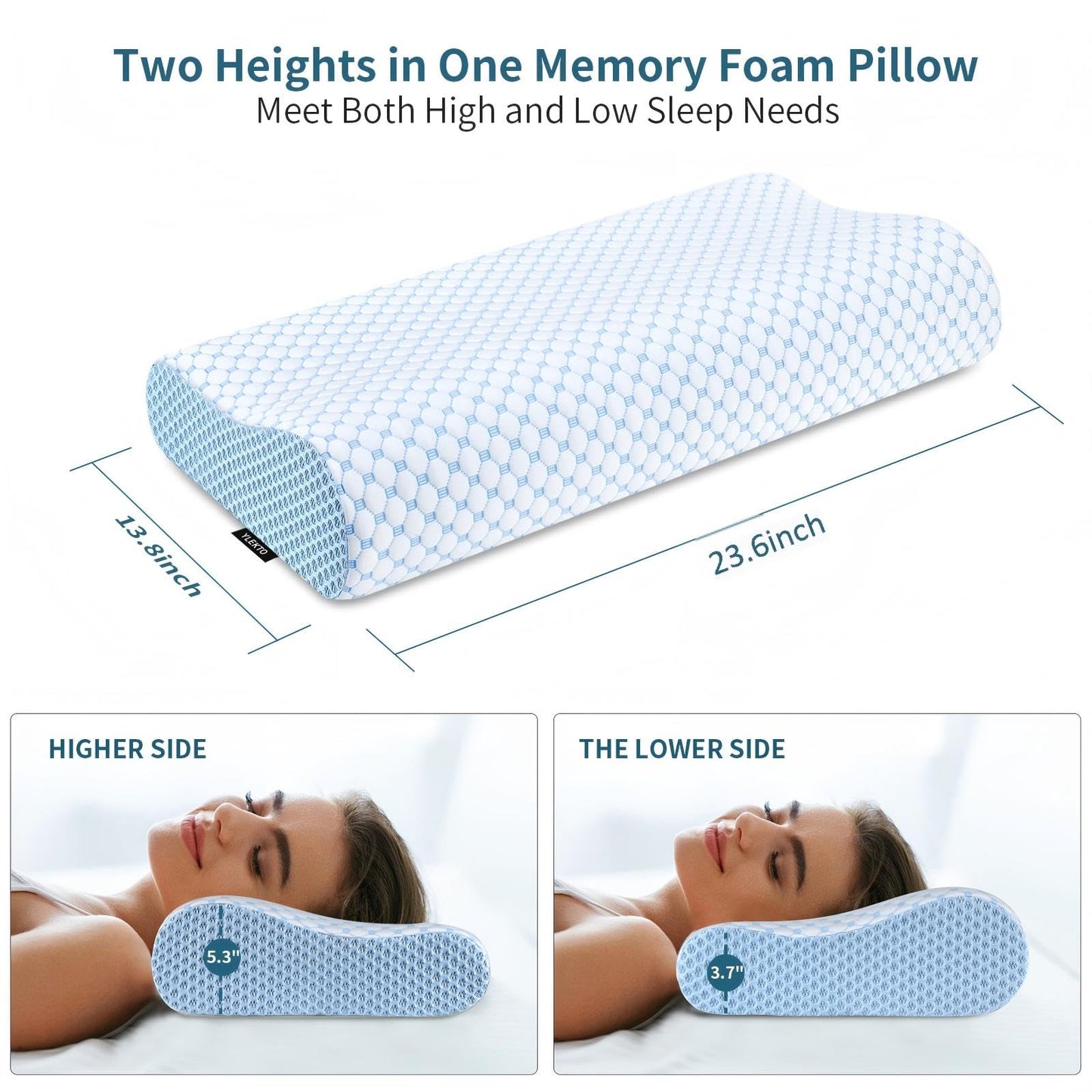 Cervical Pillow for Neck Pain Relief, Contour Memory Foam Pillows for Sleeping, Ergonomic Pillow Adjustable Orthopedic Cooling Pillow Bed Pillow Neck Support for Side Back Stomach Sleepers(Blue)