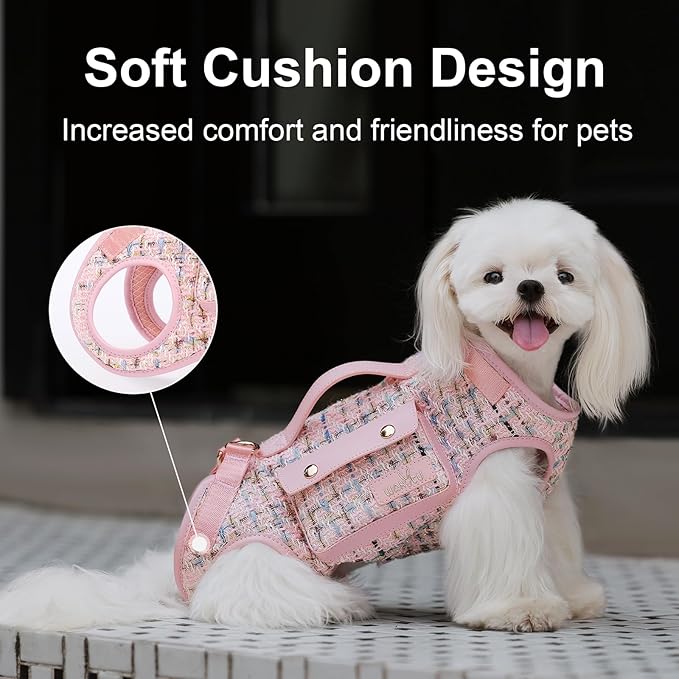 Wakytu Dog Lift Harness Dog Carrier Dog VES Harness Adjustable Dog Leash with Small Puppy Treat Bag（Pink,XS）