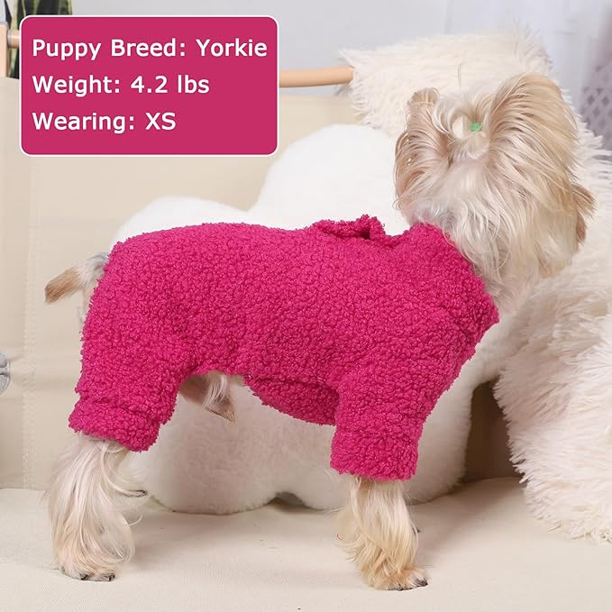 Dog Sweaters for Small Dogs Winter Dog Pajamas Sized Dogs Boy Girl Fleece Pet Clothes Puppy Outfit 4 Legs Jumpsuits for Chihuahua Yorkie Cat Apparel (Rose, XX-Small)