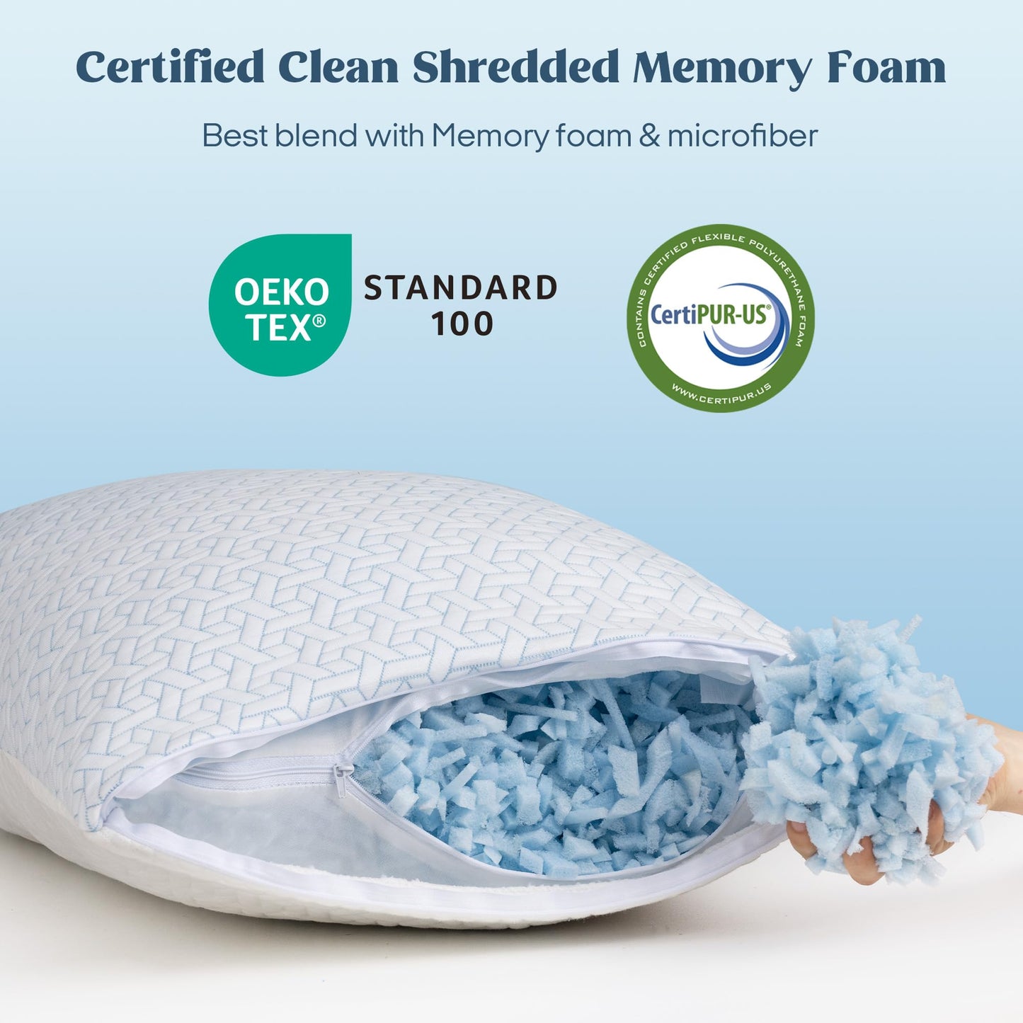 puredown® Cooling Pillows King Size Set of 2, Memory Foam Pillows Adjustable Firm Bed Pillows for Sleeping, Cool Pillow for Hot Sleepers with Zipper Removable Pillow Cover