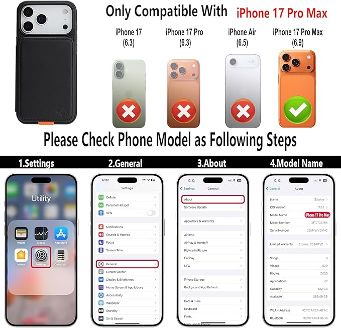 GUERNICA for iPhone 17 Pro Max (6.9") Case Wallet with Card Holder, RFID Blocking Leather Protection, Shockproof Women Men Phone Case for Apple 17 Pro Max, Black