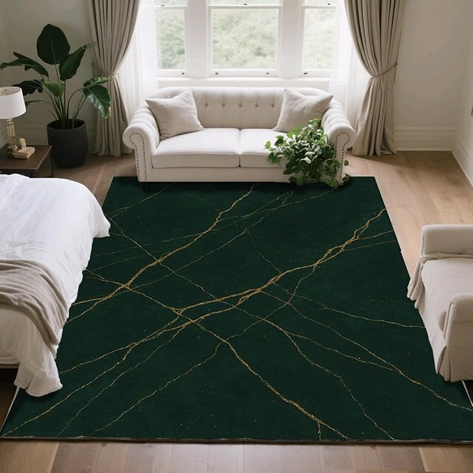 Luxury Marble Rug - 4x5 Rug, Abstract Marble Area Rugs, Modern Art Outdoor Rugs, Washable & Non Slip Carpet Home Decor