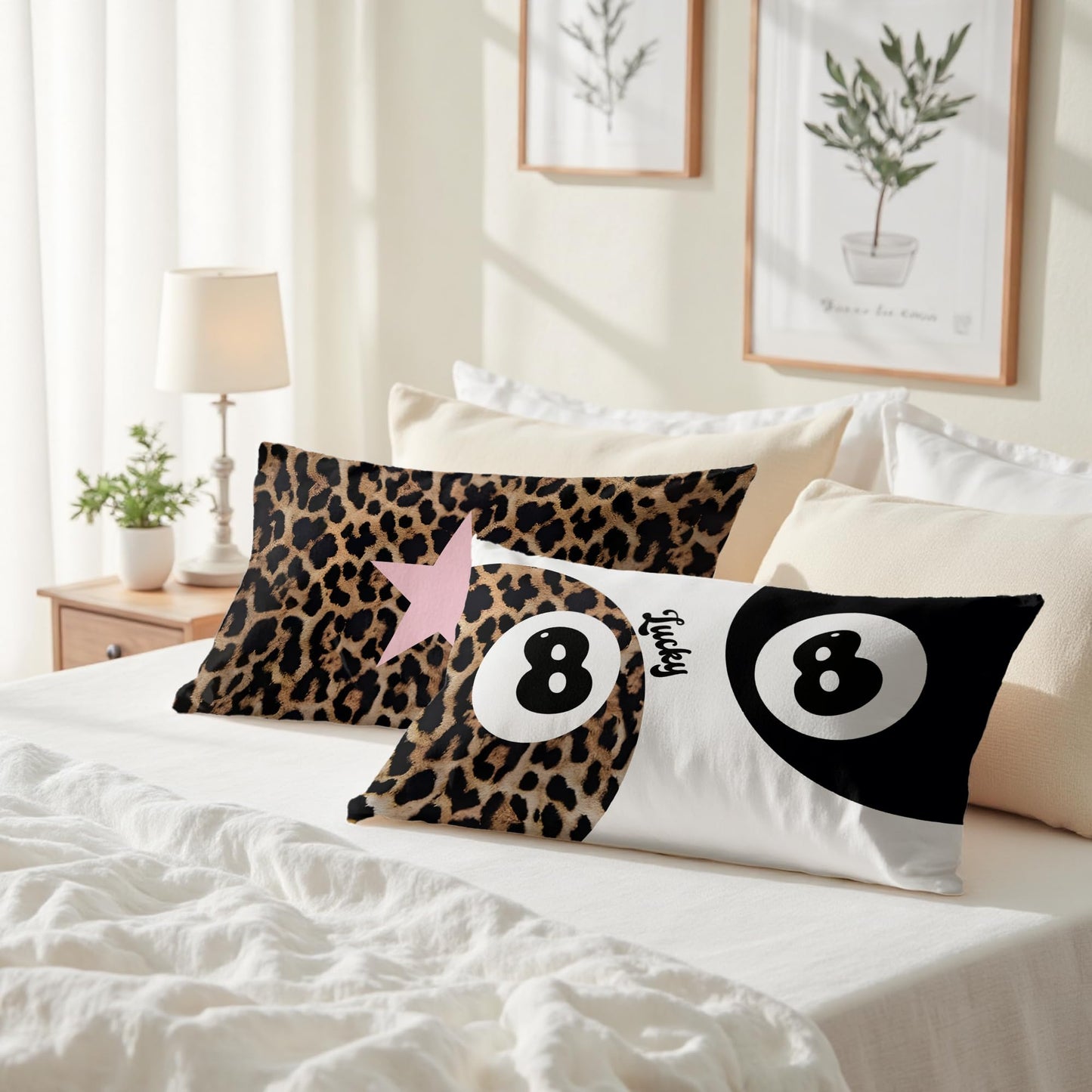 GTYNU Trendy Funky Cheetah Y2K 8 Ball Pillow Covers 12x20 Set of 2,Fuunky Leopard Print Pink Star Decorative Pillowcases,Cheetah Throw Pillow Covers for Couch Sofa Bed Home Room Decor