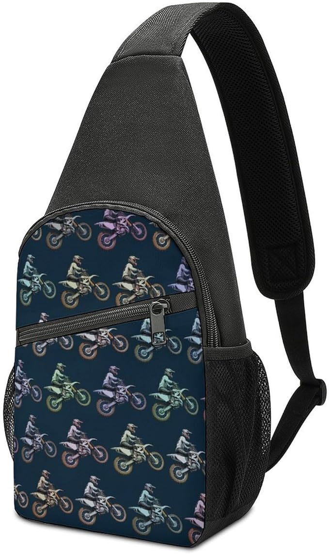 SWEET TANG Casual Sling Backpack Chest Shoulder Crossbody Backpacks, Unbalance Gym Funny Sack, Motocross Dirt Bike Black, Satchel Travel Bag Outdoor Hiking Daypack for Men Women