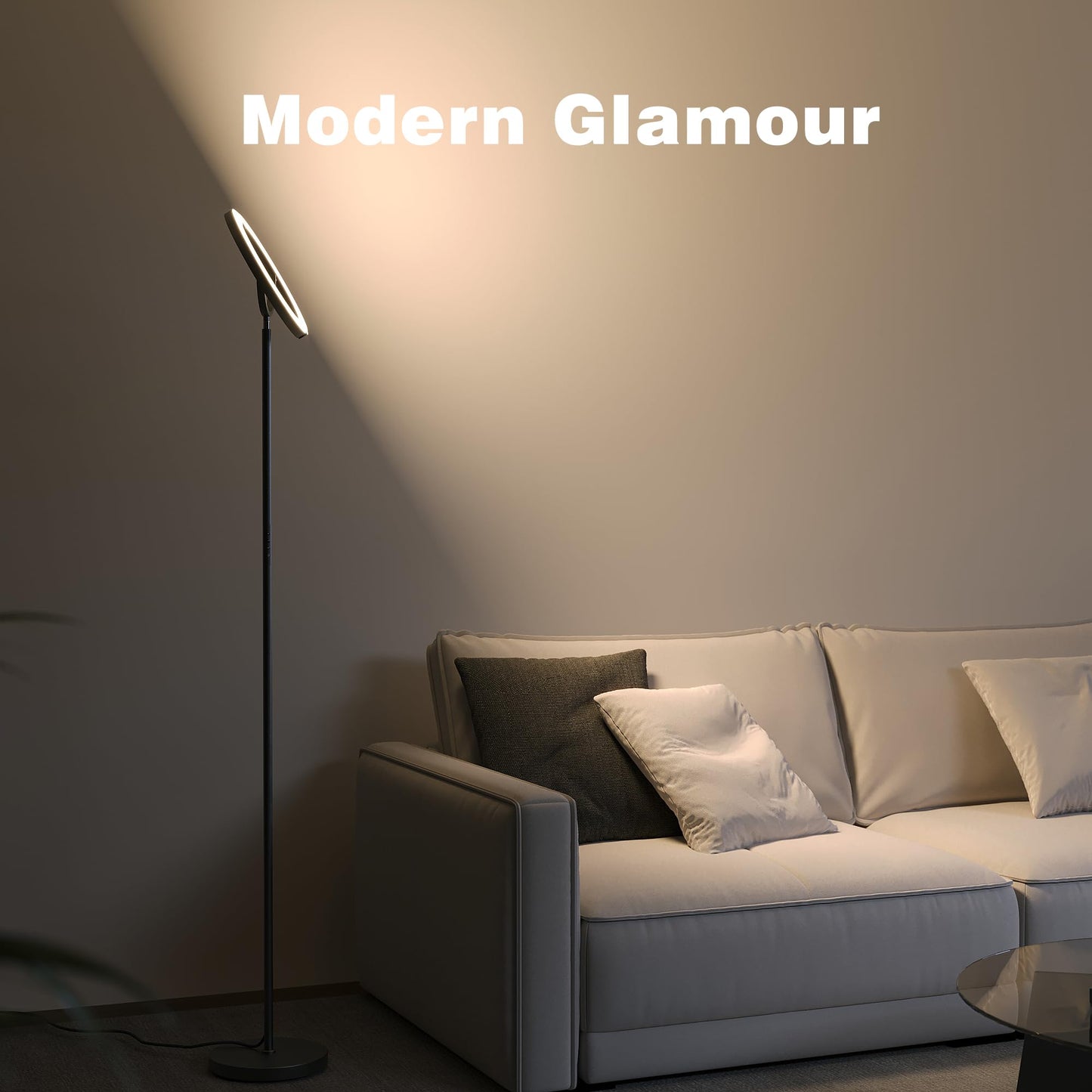 SIBRILLE 30W LED Floor Lamp, 350° Rotating Reading Standing Lamp with Remote Control, Stepless Dimmable 3000K-6500K Modern Tall Lamp for Living Room Bedroom Office