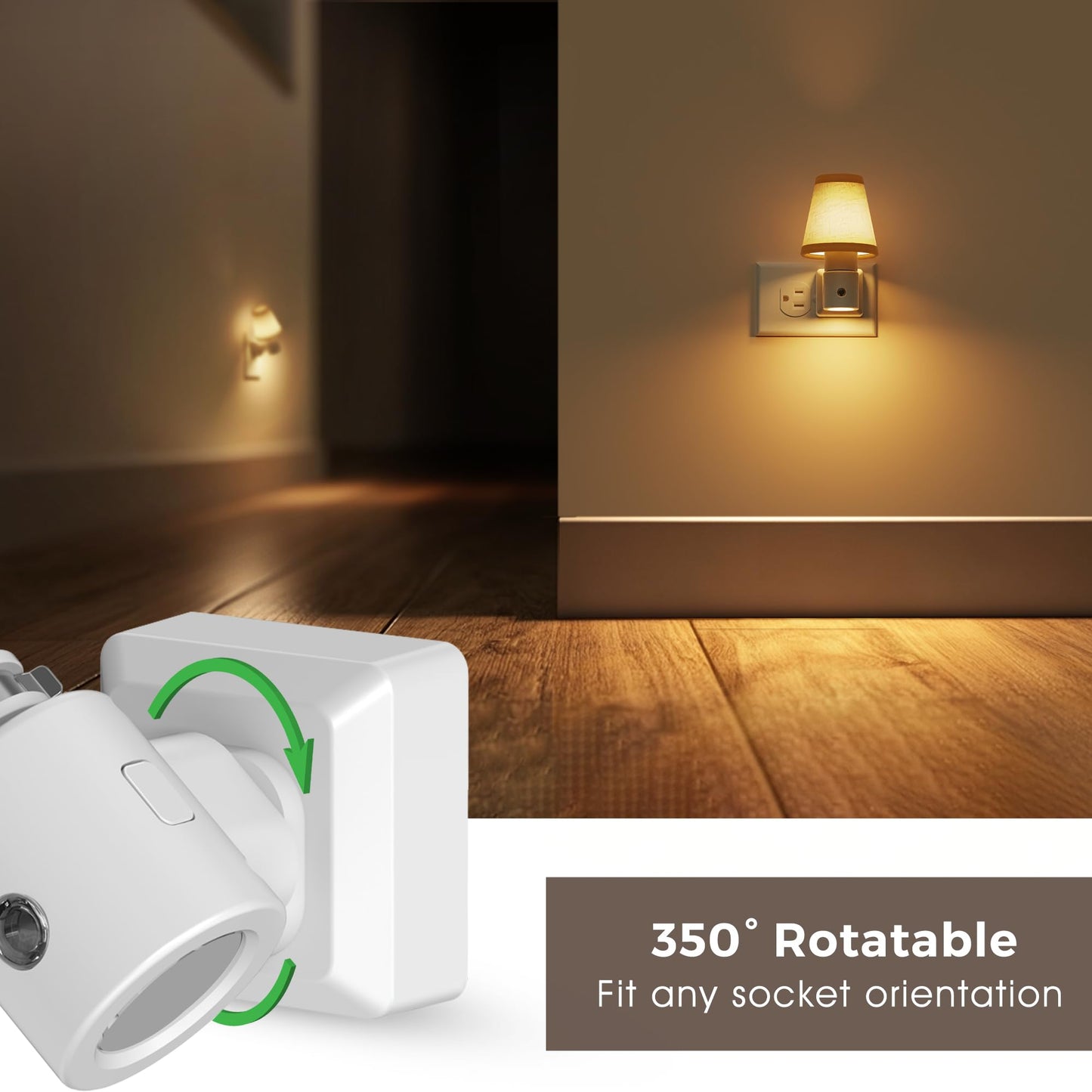 L LOHAS LED Rotating Night Lights Plug into Wall, [3 Pack] Soft Warm Nightlight with Light Sensor for Bathroom Kitchen