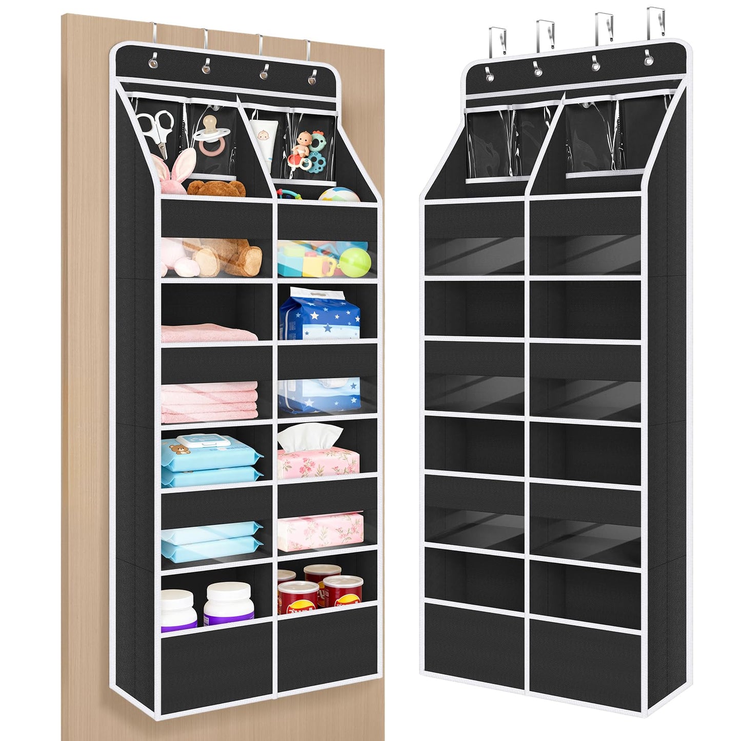Univivi 5-Shelf Over Door Hanging Organizer Fabric Door Storage for Baby Nursery Nursery Closet Cabinet Wall Mount Hanging Storage Organizers with 8 Deep Pockets and 4 Small PVC Pockets(Black)