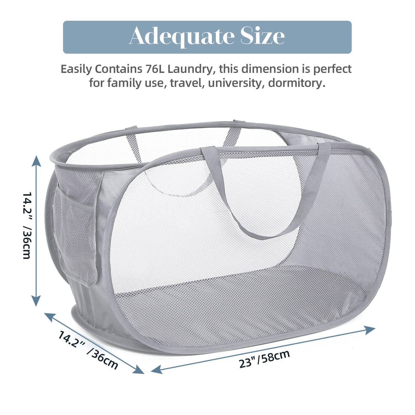 4 Pcs Durable Collapsible Laundry Baskets, Foldable Laundry Basket Large Opening, Pop Up Laundry Hamper with Pocket, Clothes Hamper with Handles for Laundry, Bathroom, Kids Room, Dorm or Trave