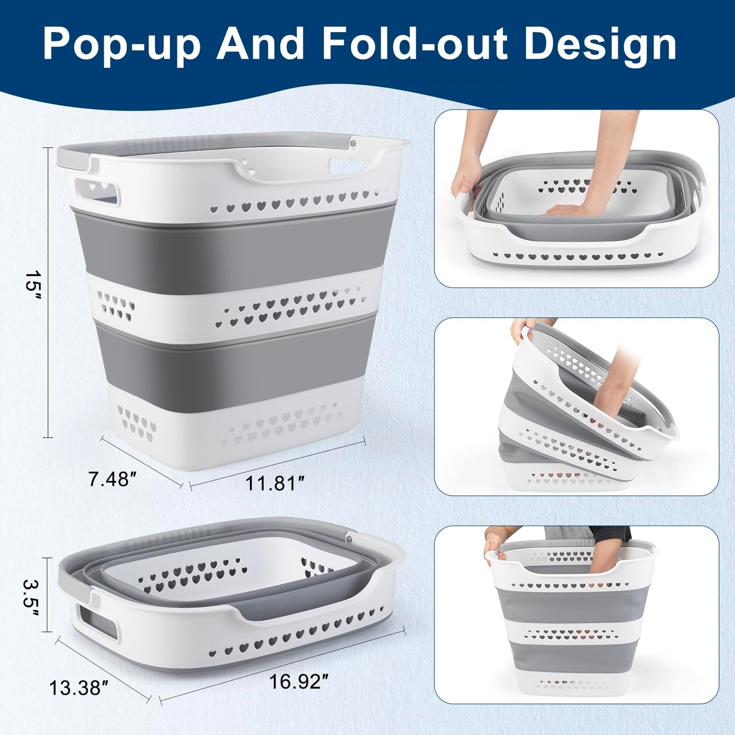 ALYSTER Collapsible Laundry Basket 42L Foldable Pop-Up Laundry Hamper Saving Dirty Clothes Hamper Container for Home, Dorm