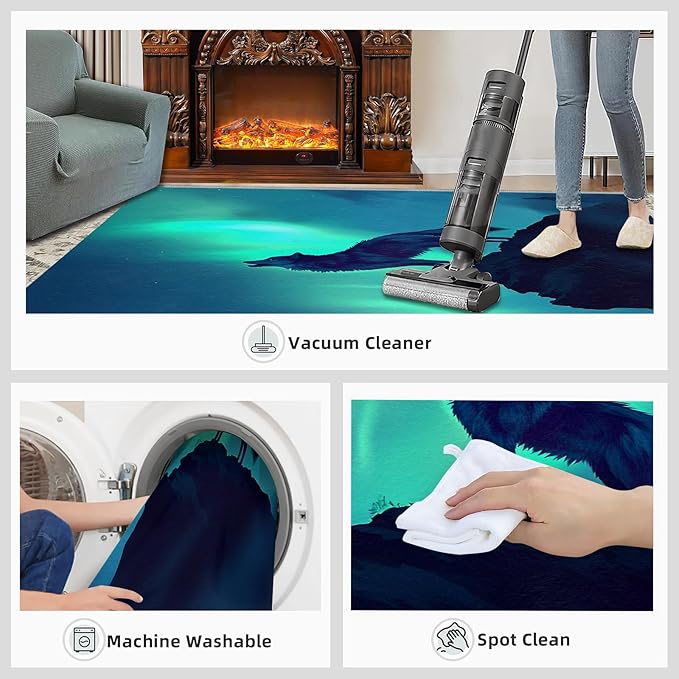 Wolf 4x6 Area Rugs for Living Room -Forest Washable Rug Aurora Non-Slip Carpet Indoor Floor Stain Resistant Thin Carpets for Bedroom Dining Room Home Office