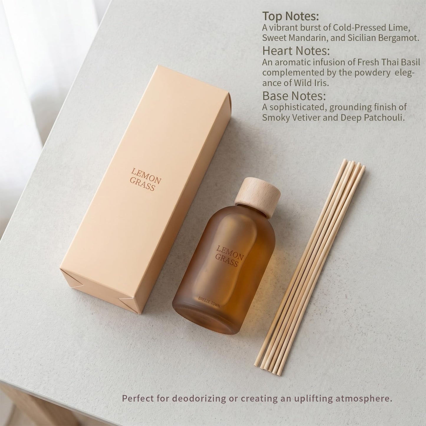 Fragrantseason Reed Diffuser Set 6.7 oz Scented Oil Diffuser with 6 Fiber Sticks, Long Lasting Home Fragrance for Bathroom Shelf Decor, Living Room, Office Aromatherapy Gift 01 (Lemon Grass)