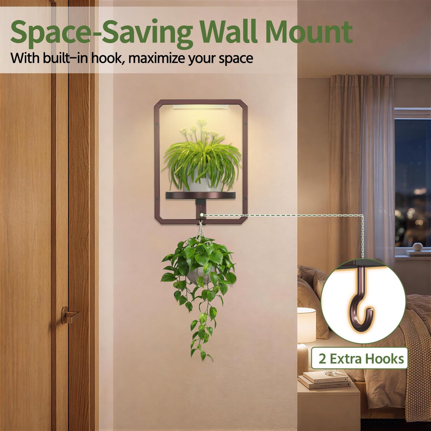 LASZOLA Plant Picture Frame Holder Wall Mount for Indoor Window, 2 Pack Modern Floating Flower Hanger Shelf with Hooks, Metal Stand Display Decor for Living Room, Brown