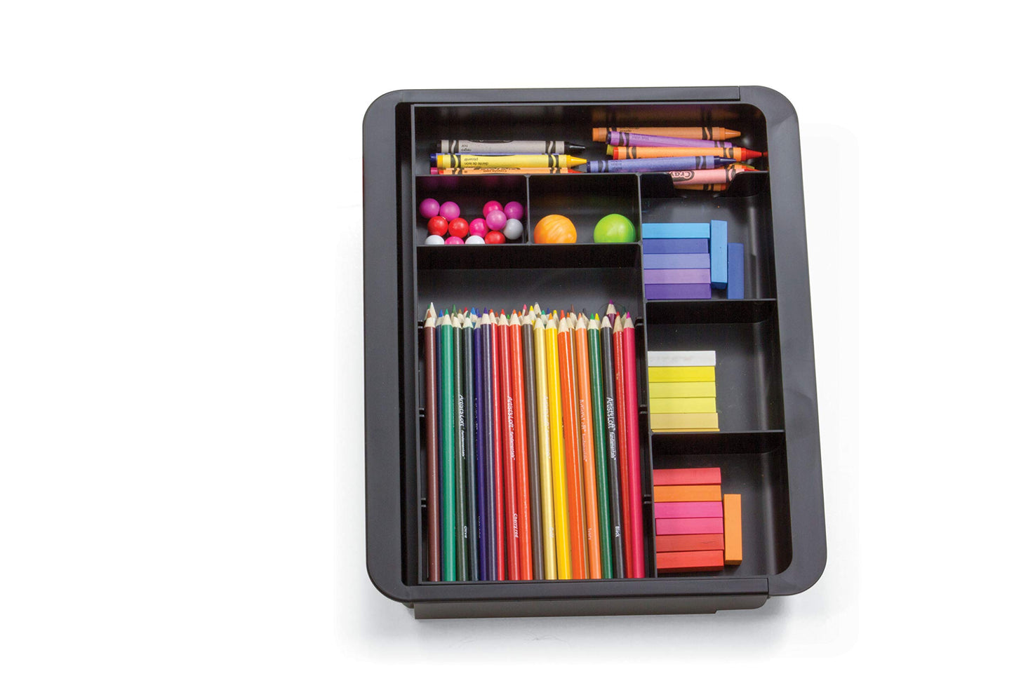 Officemate Expandable Drawer Organizer Tray, Adjustable 10.3"–16" Width, Customizable Compartments with Dividers, Recycled Plastic, Black