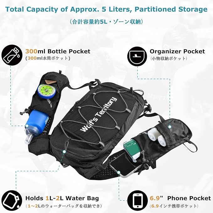 YAPJEB Hiking Hydration Vest Backpack 5L Lightweight with 2L Water Pack Bladder Daypack for Men Women Cycling, Running, Hiking and Biking (01 Grey 5L + 2L Bladder)