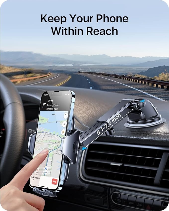andobil Car Phone Holder, 2025 Military-Grade 89lbs Strongest Suction Phone Holders for Your Car Dashboard/Windshield/Vent Easy Clamp Cellphone Holder Truck Stand for iPhone 17 16 15 Pro Samsung Grey
