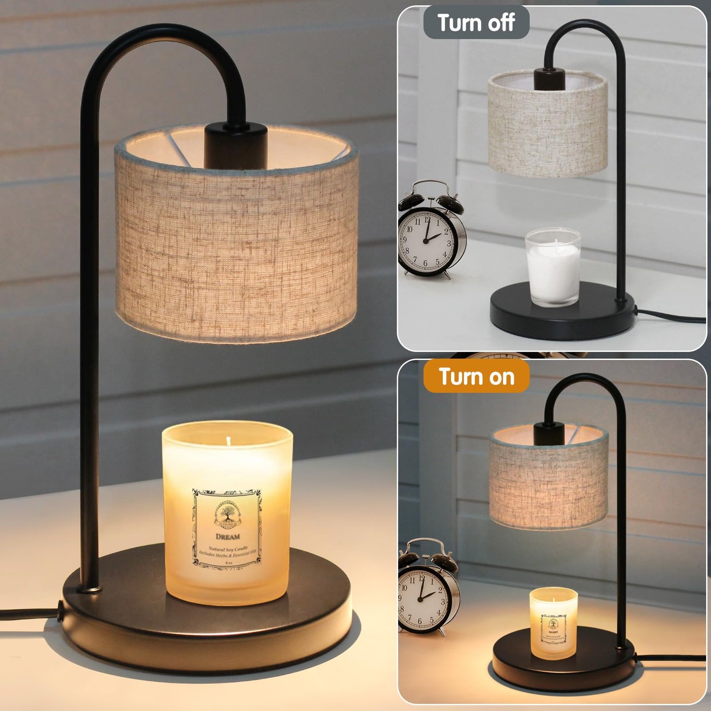 FINCMY Candle Warmer Lamp with Timer, Dimmable Candle Wax Warmer Electric Candle Warmer with Replacement Bulbs, Bedroom Home Decor Compatible with Various Candles (Linen)