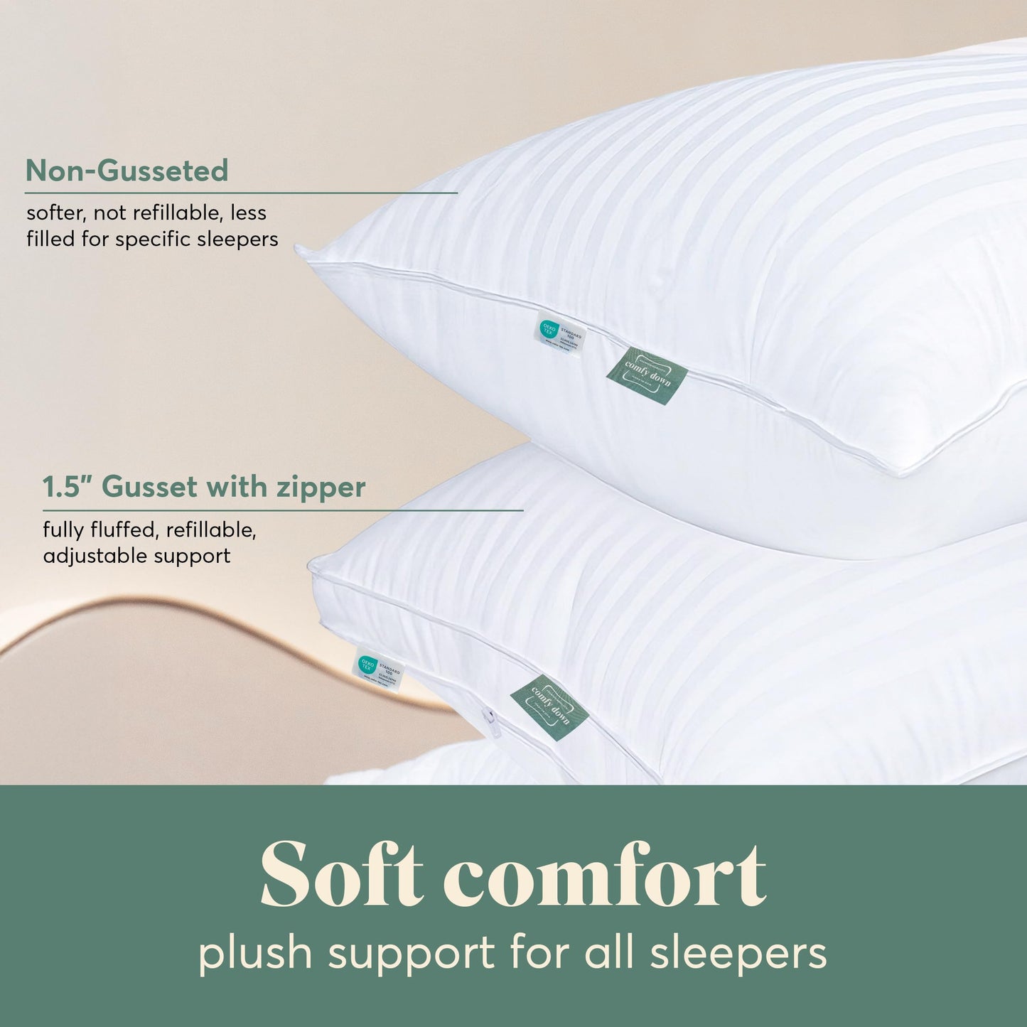 ComfyDown Gusseted Down Alternative Pillow for Sleeping — Full Support & Adjustable Firmness with Zipper, 100% Cotton Cover, Breathable Design, Holds Shape for Side, Back & Stomach Sleepers-Twin