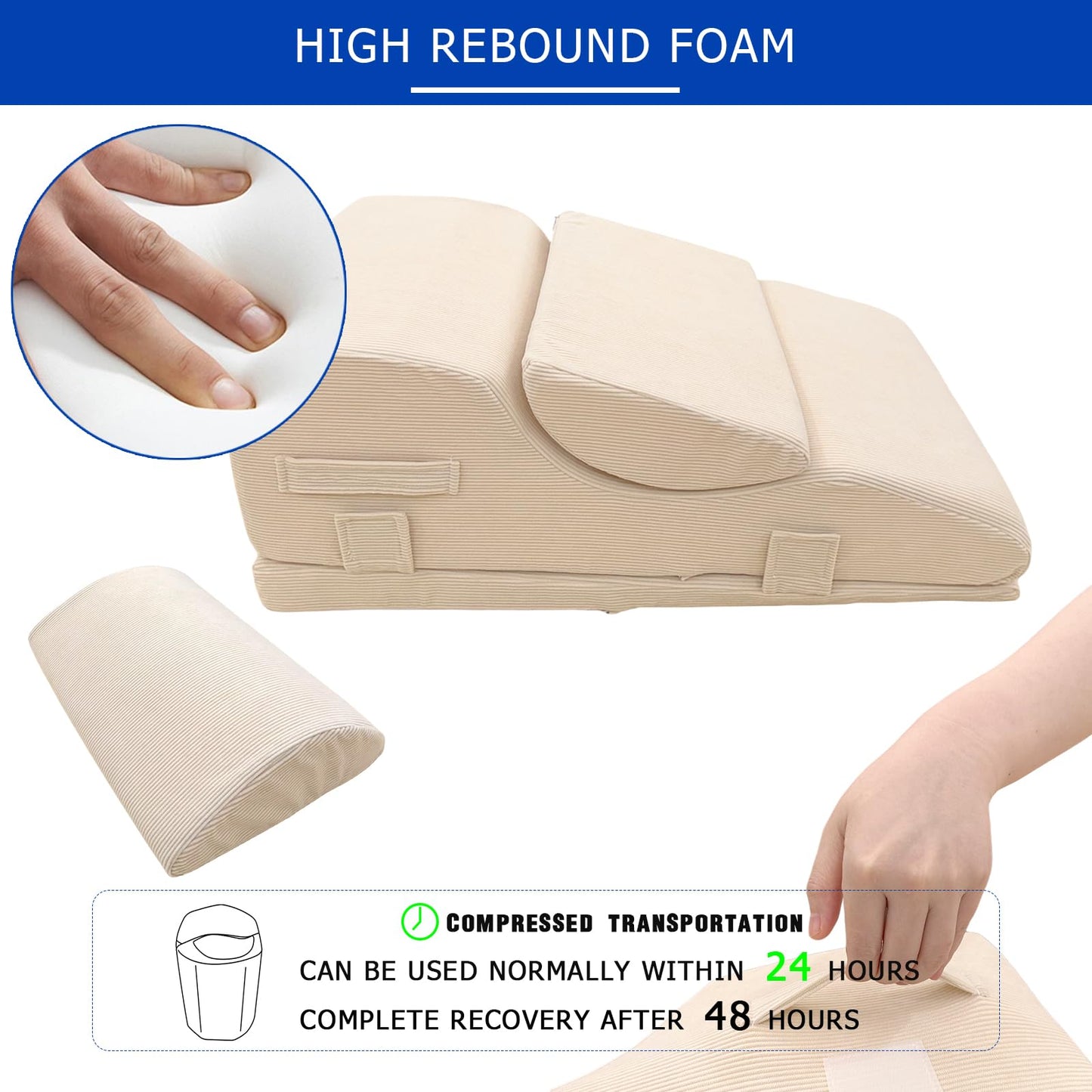 Wellbrance Leg Elevation Pillows for After Surgery, Adjustable Height Wedge Pillow with Removable Knee Insert for 0° Extension & Recovery, Support for Knee Replacement, Hip, Ankle, Corduroy Cover