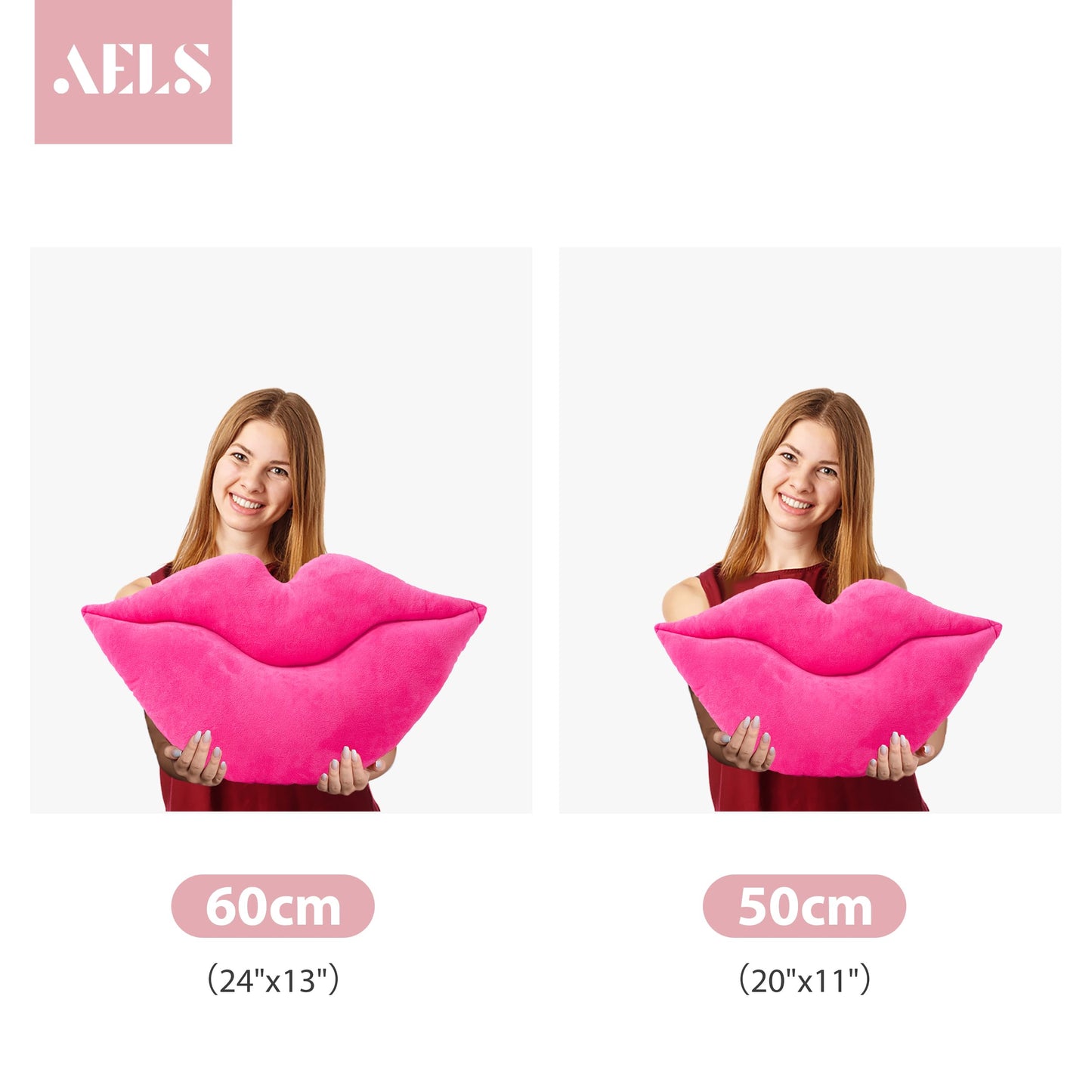 AELS 3D Large Lips Throw Pillows Smooth Soft Velvet Decorative Throw Pillows Love Pillows Cute Pillow Set of 2 for Couch Sofa Bed Living Room Bedroom, Vivid Pink