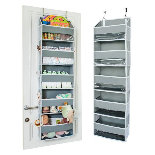 OOH SO Tidy Over Door Organizer - 5-Tier Hanging Organizer with 5 Large Pockets & 10 Mesh Pockets - Ideal for Craft Room, Nursery, Kids Room, Dorm Storage & Shoe Organization (Grey, 15 x 55.5 x 6.5”)