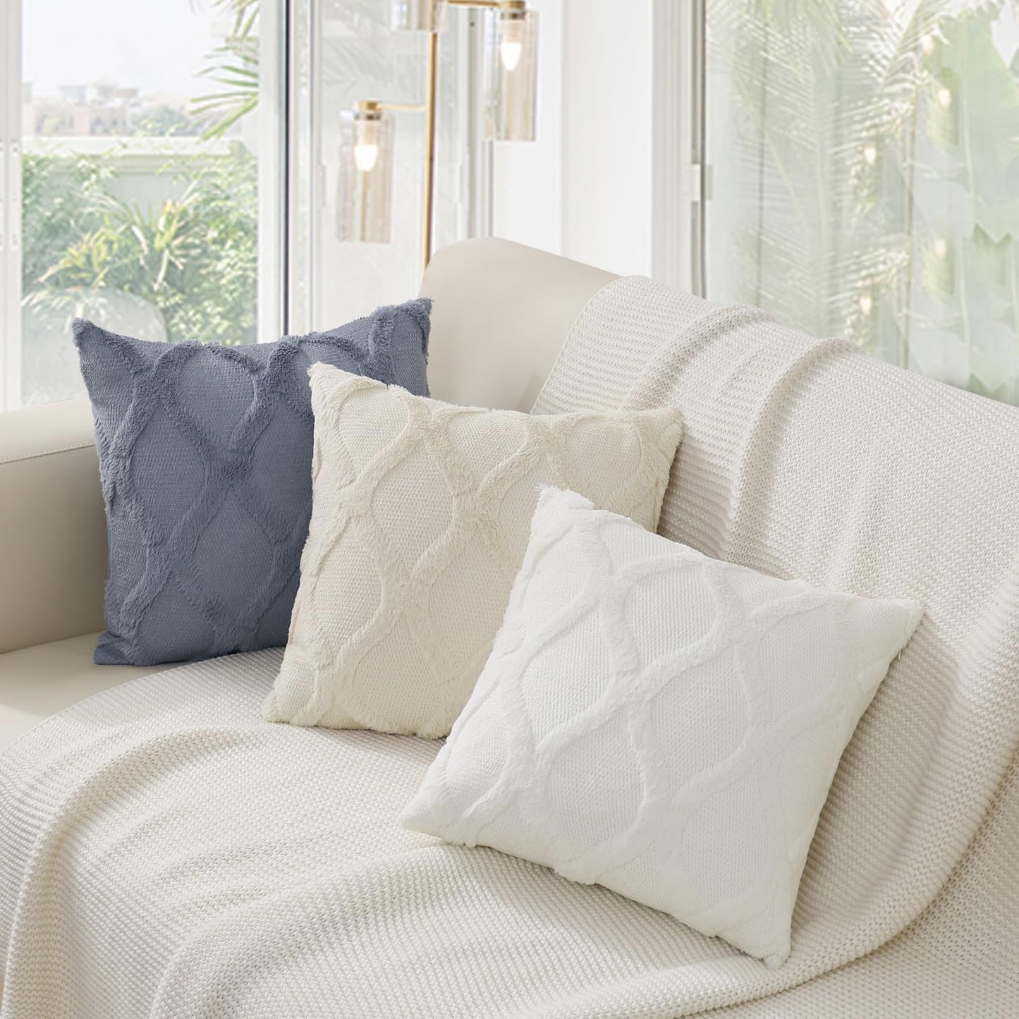 decorUhome Summer Throw Pillow Covers 12x20 Inch Set of 2, Soft Plush Faux Fur Wool Lumbar Beige Accent Couch Pillow Covers for Modern Farmhouse Bed Sofa Living Room