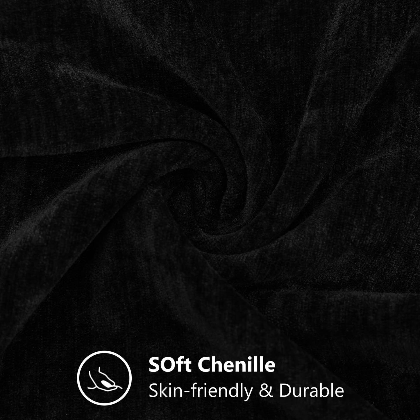 decorUhome Chenille Black Throw Pillow Covers 18x18 Inch Set of 2, Decorative Soft Couch Pillow Covers Solid Dyed Accent Farmhouse Neutral Square Pillow Cases for Sofa