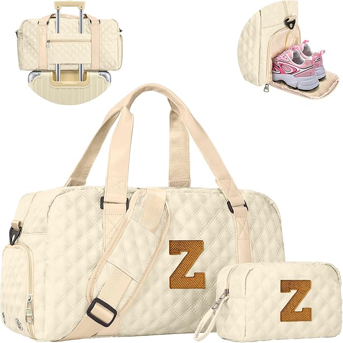Elilier Initial Gym Bag for Kids Girls, Travel Duffel Bag, Teacher Appreciation Gifts Ideas, Mother's Day Gift Ideas
