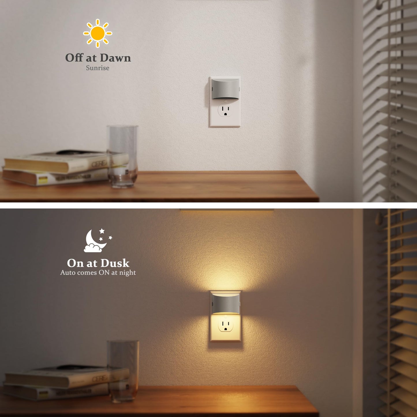 JandCase Night Light, Automatic Night Lights Plug into Wall,2 Pack Dusk to Dawn Sensor Nightlight, 3000K Soft White Brightness Adjustable Nightlight for Kids Bedroom Hallway Kitchen Decor