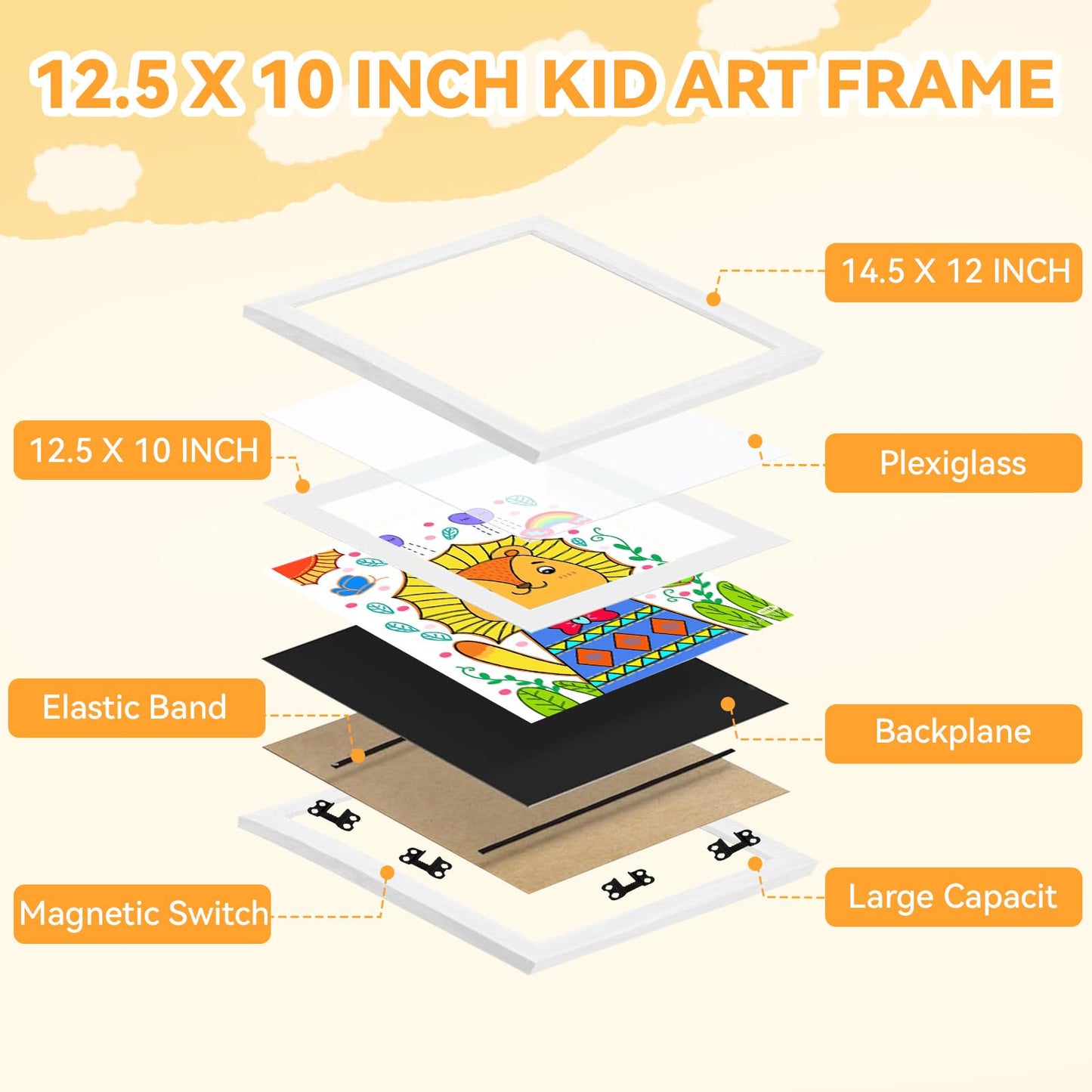 4-Pack Kids Artwork Frames 10x12.5 Front Opening Kids Art Frame for Wall Art work Picture Display Holds 50+ Pcs for Kids Drawings Changeable Frames for Kids' Artwork Storage and Display – White