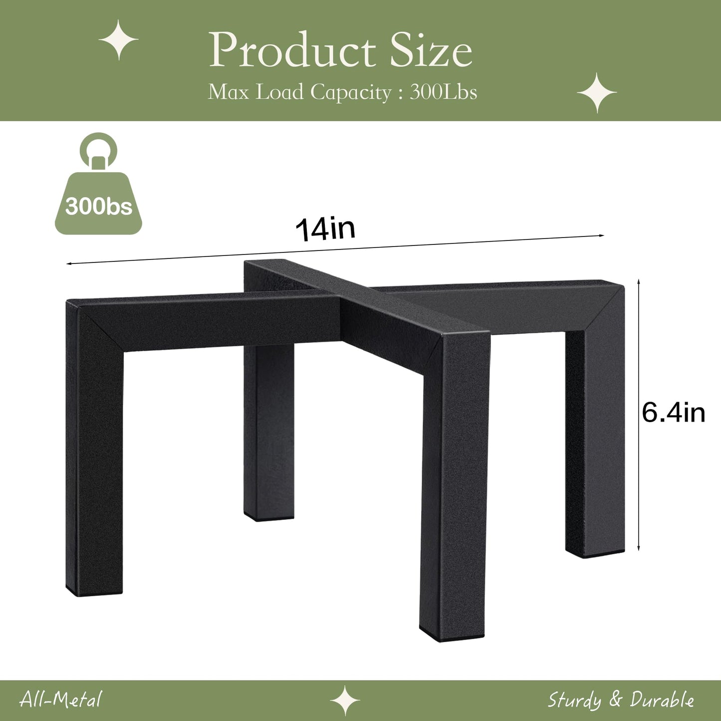 Kriico 2 Pack 14" Metal Plant Stand Indoor Outdoor, Heavy Duty Plant Stools Indoor, Mid Century Modern Planter Holders, Low Short Plant Pot Stands, Black, Fit 8"-14" Pot