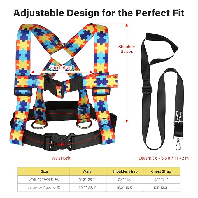 HOOMTREE Safety Harness Leash for Kids with Autism, Special Needs and Older Children Ages 3-6 | Adjustable Walking Harness with Grab Handle and Tether | Keep Active ADHD/ASD Autistic Kids Safe