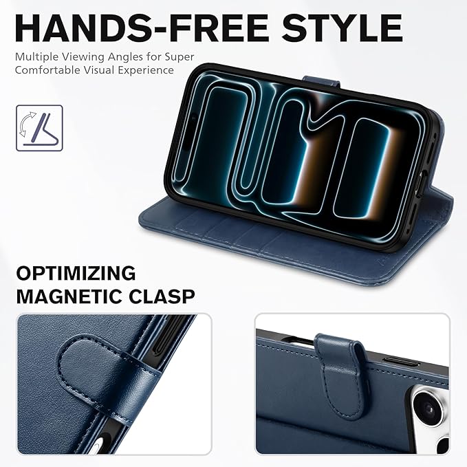 TUCCH Case Wallet for iPhone 17 Pro Max (6.9") 2025, Stand, RFID Blocking, 4 Card Holders, TPU Shockproof Inner Shell, PU Leather, Magnetic Closure Folio Protective Cover, Dark Blue