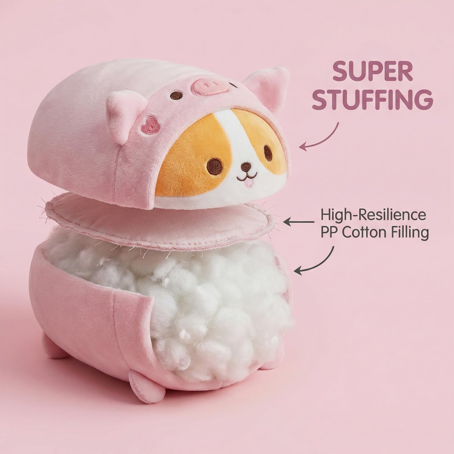 AIXINI 5 in 1 Plush Pillow Toys Set - Pink Salamander, Keji Pig, Bee, Strawberry, Panda, Cute Stuffed Animals Pillows for Kids, Soft Cartoon Bedroom Decor Gifts (Keji Pig, Medium Size)