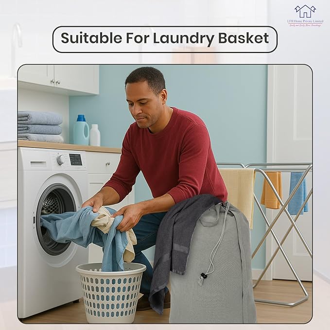 LFH Home Cotton Canvas Large Laundry Bag with Handle, Heavy Duty Drawstring Closure Washable Laundry Bags, School Travel, Home, Hotel, College Dorm, Organizer Sack, Toys Clothes 28x40 (Pack of 2)-Grey