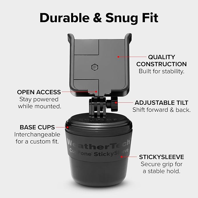 WeatherTech CupFone, Universal Cup Holder Phone Mount for Cars – Adjustable & Secure Fit with Open Access for Charging – Compatible with iPhone, Android - Metal Knobs, Gold
